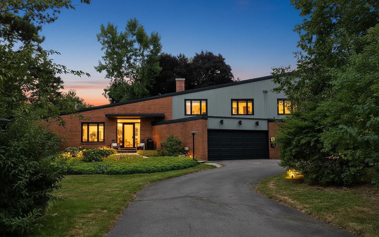After: House exterior converted from daytime to warm dusk
